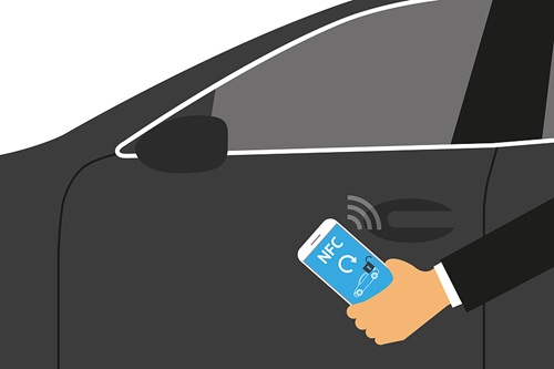 Phone-emitting-signals-beside-a-black-car