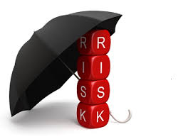 PCP 5 Red dice spelling risk under a black umbrella